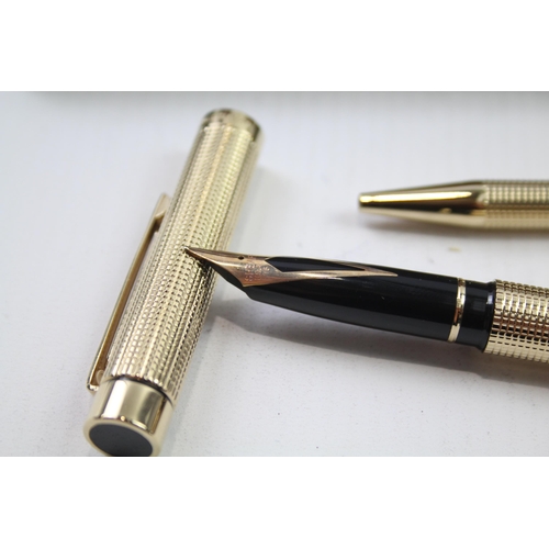 392 - Vintage SHEAFFER Targa Gold Plated Fountain Pen w/ 14ct Gold Nib, Ballpoint, Box