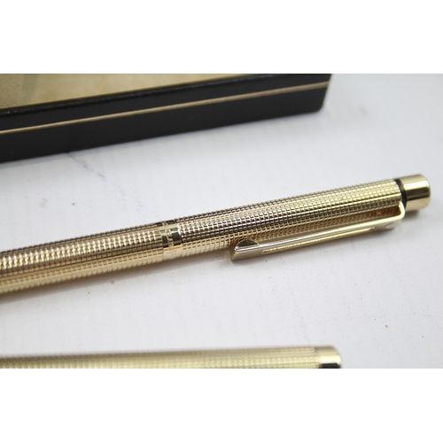 392 - Vintage SHEAFFER Targa Gold Plated Fountain Pen w/ 14ct Gold Nib, Ballpoint, Box