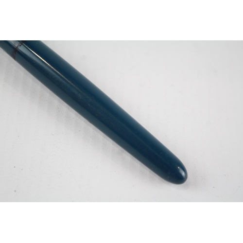 398 - Vintage PARKER 51 Teal Fountain Pen w/ Rolled Silver Cap WRITING