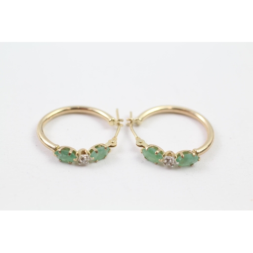 4 - 9ct gold diamond & emerald hoop earrings (1.1g)