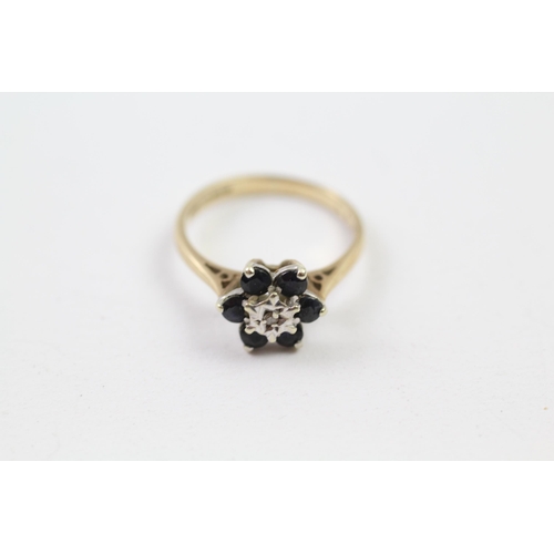 6 - 9ct gold diamond & sapphire floral cluster ring (2.4g) Size  N+1/2