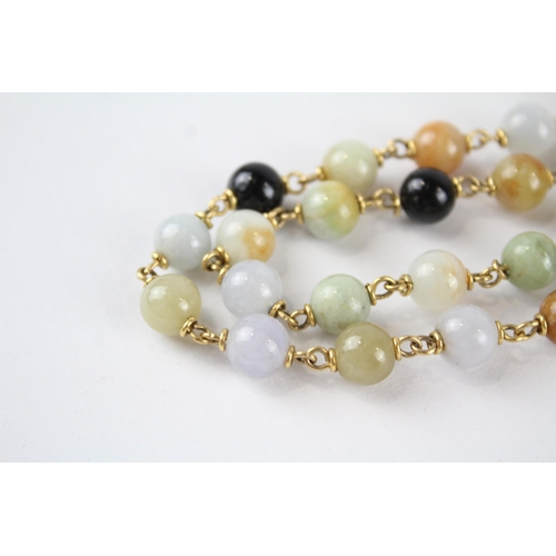 65 - 9ct gold onyx & quartzite bead necklace (39.2g)