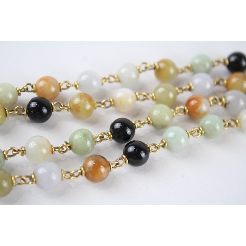 65 - 9ct gold onyx & quartzite bead necklace (39.2g)