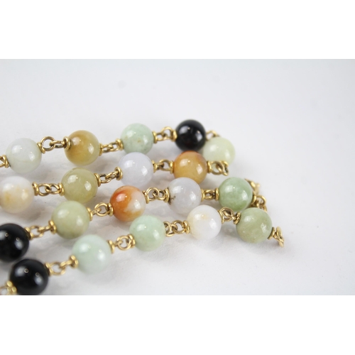 65 - 9ct gold onyx & quartzite bead necklace (39.2g)