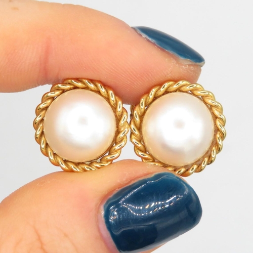 67 - 18ct gold vintage mabe pearl clip & post stud earrings (8g)