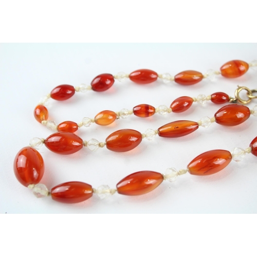 78 - 9ct gold art deco carnelian & crystal bead necklace (60.6g)