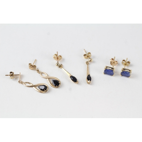 85 - 3 x 9ct gold sapphire earrings (2.6g)