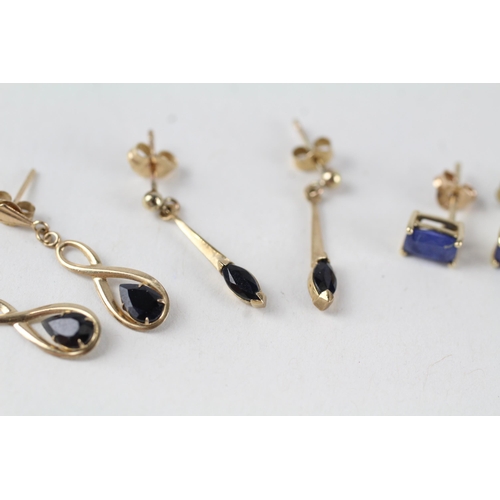 85 - 3 x 9ct gold sapphire earrings (2.6g)