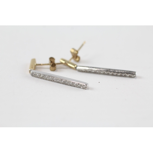 99 - 9ct yellow and white gold diamond set bar drop earrings (1.5g)