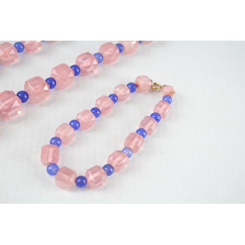 180 - Vintage graduated rose quartz necklace & bracelet set (102g)