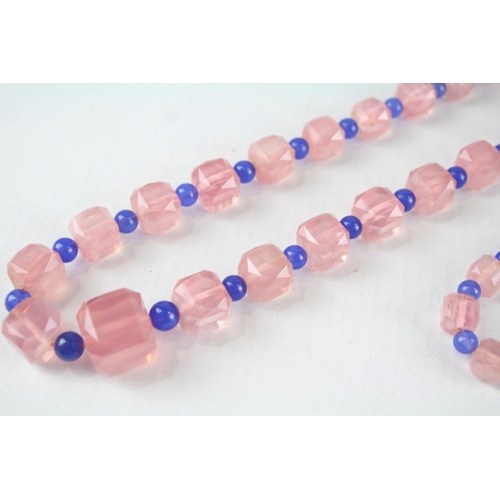 180 - Vintage graduated rose quartz necklace & bracelet set (102g)