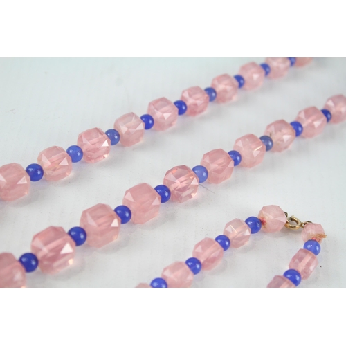 180 - Vintage graduated rose quartz necklace & bracelet set (102g)