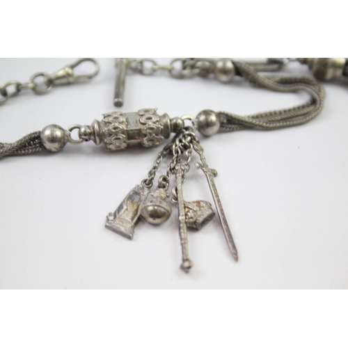 189 - Antique sterling silver Albertina with 1902 coronation charms, as seen (20g)