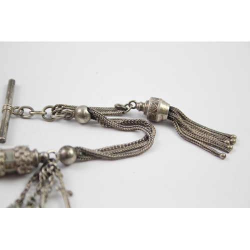 189 - Antique sterling silver Albertina with 1902 coronation charms, as seen (20g)