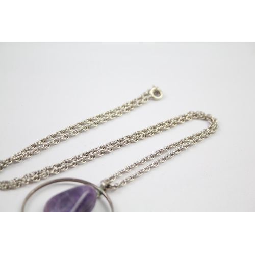 214 - Modernist sterling silver amethyst necklace & bracelet set (46g)