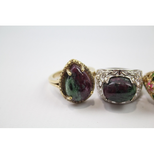 218 - Six sterling silver gemstone rings including Ruby Zoisite (51g)