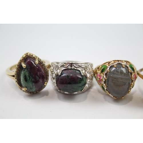 218 - Six sterling silver gemstone rings including Ruby Zoisite (51g)