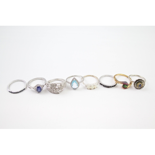 220 - A collection of sterling silver gemstone rings including diamond (26g)