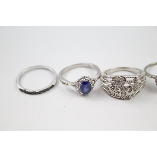 220 - A collection of sterling silver gemstone rings including diamond (26g)