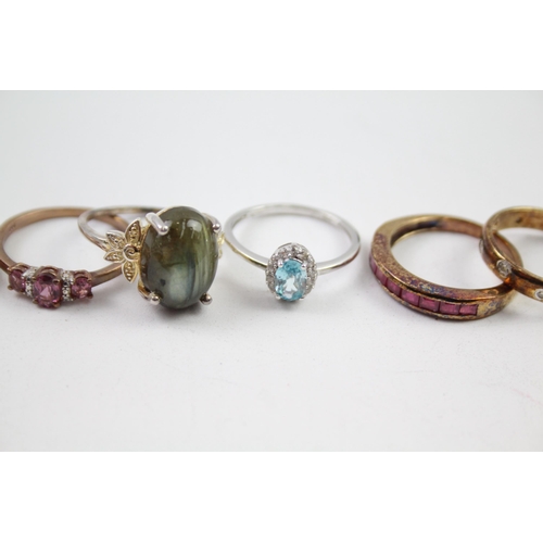 223 - A collection of sterling silver gemstone rings (21g)