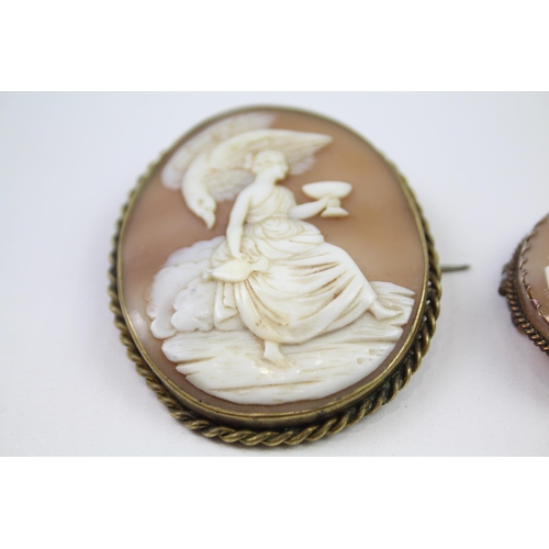 226 - Two antique carved shell cameo brooches including Goddess of youth (28g)