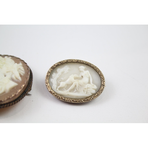 226 - Two antique carved shell cameo brooches including Goddess of youth (28g)