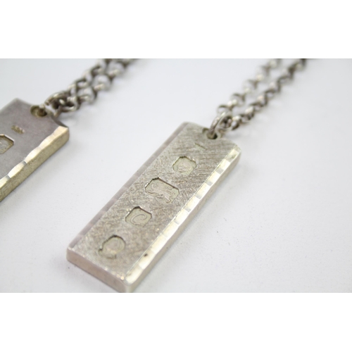 227 - Two 1977 Queens Jubilee ingot pendant necklaces (81g)