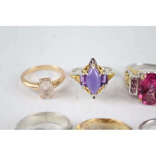 229 - A collection of sterling silver gemstone rings including gold plated (36g)