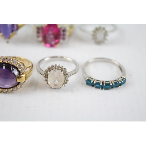 229 - A collection of sterling silver gemstone rings including gold plated (36g)