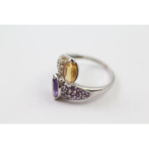 11 - 14ct white gold amethyst & citrine bypass ring (3.8g) Size  M 1/2