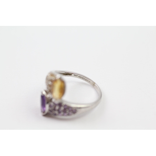 11 - 14ct white gold amethyst & citrine bypass ring (3.8g) Size  M 1/2