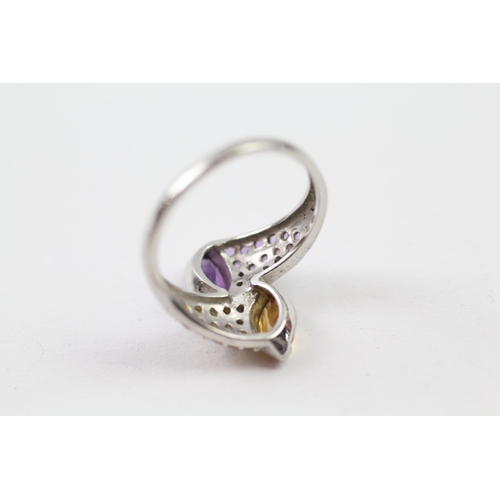 11 - 14ct white gold amethyst & citrine bypass ring (3.8g) Size  M 1/2