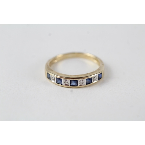 118 - 9ct gold sapphire & diamond half eternity (1.8g) Size  L 1/2