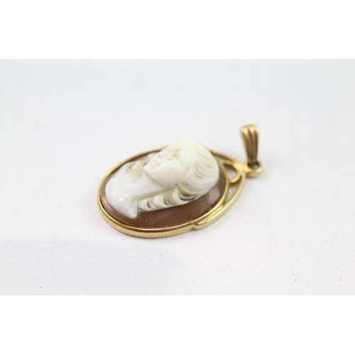 129 - 9ct gold vintage shell cameo pendant (3.8g)