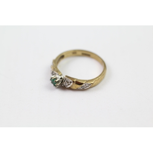 135 - 9ct gold vintage emerald & diamond ring (2.2g) Size  M