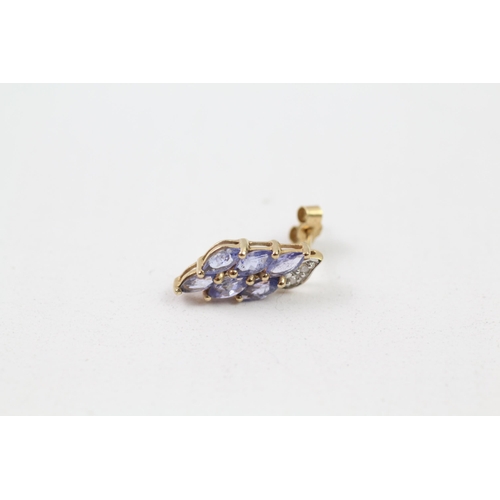 136 - 9ct gold tanzanite & diamond cluster earrings (1.7g)