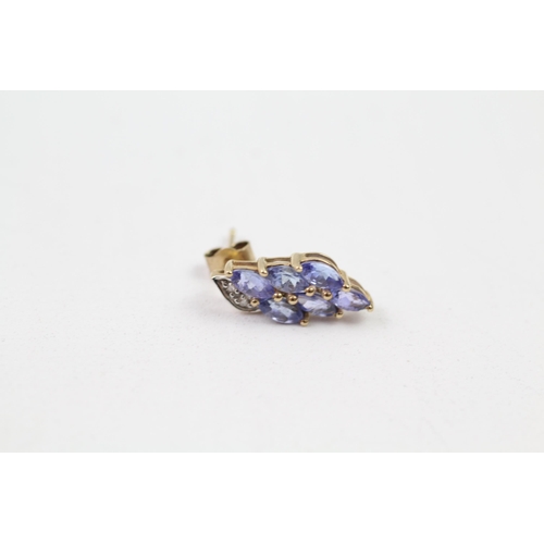 136 - 9ct gold tanzanite & diamond cluster earrings (1.7g)