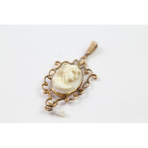 140 - 10ct gold vintage shell cameo pendant (2.1g)