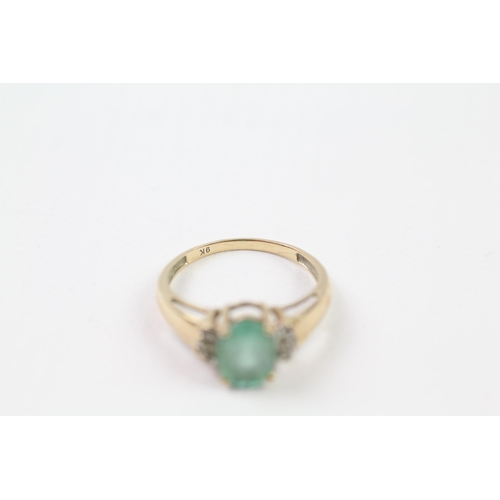 141 - 9ct gold apatite & diamond ring (2.8g) Size  P 1/2