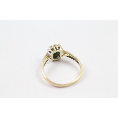 150 - 9ct gold synthetic emerald & diamond halo ring (2.5g) Size  R