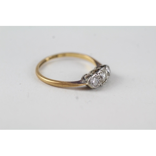 152 - 18ct gold antique diamond three stone ring (2.1g) Size  L