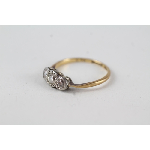 152 - 18ct gold antique diamond three stone ring (2.1g) Size  L