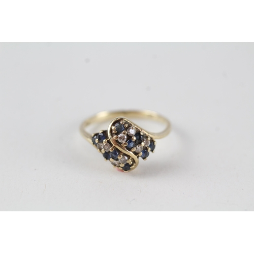 153 - 9ct gold vintage sapphire & diamond cluster ring (2.4g) Size  M 1/2