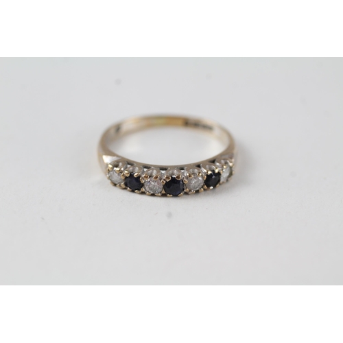 155 - 9ct gold vintage sapphire & diamond half eternity ring (1.6g) Size  L 1/2