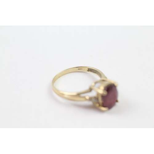 156 - 9ct gold ruby & diamond solitaire ring (3g) Size  P 1/2