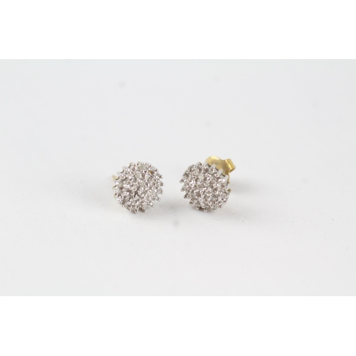 16 - 9ct gold vintage diamond cluster stud earrings (1.9g)