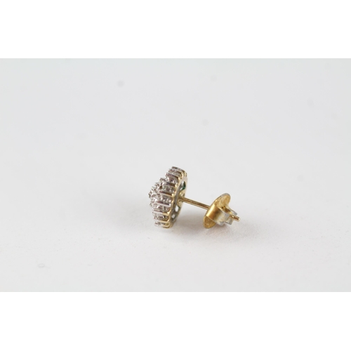 16 - 9ct gold vintage diamond cluster stud earrings (1.9g)