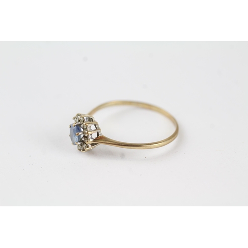 2 - 9ct gold vintage sapphire and diamond set cluster ring (1.4g) Size  T