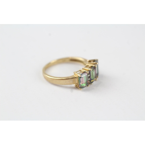 23 - 9ct gold mystic topaz & diamond three stone ring (2.5g) Size  M