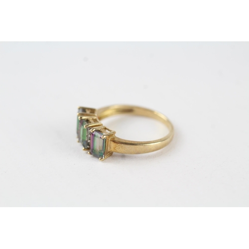 23 - 9ct gold mystic topaz & diamond three stone ring (2.5g) Size  M